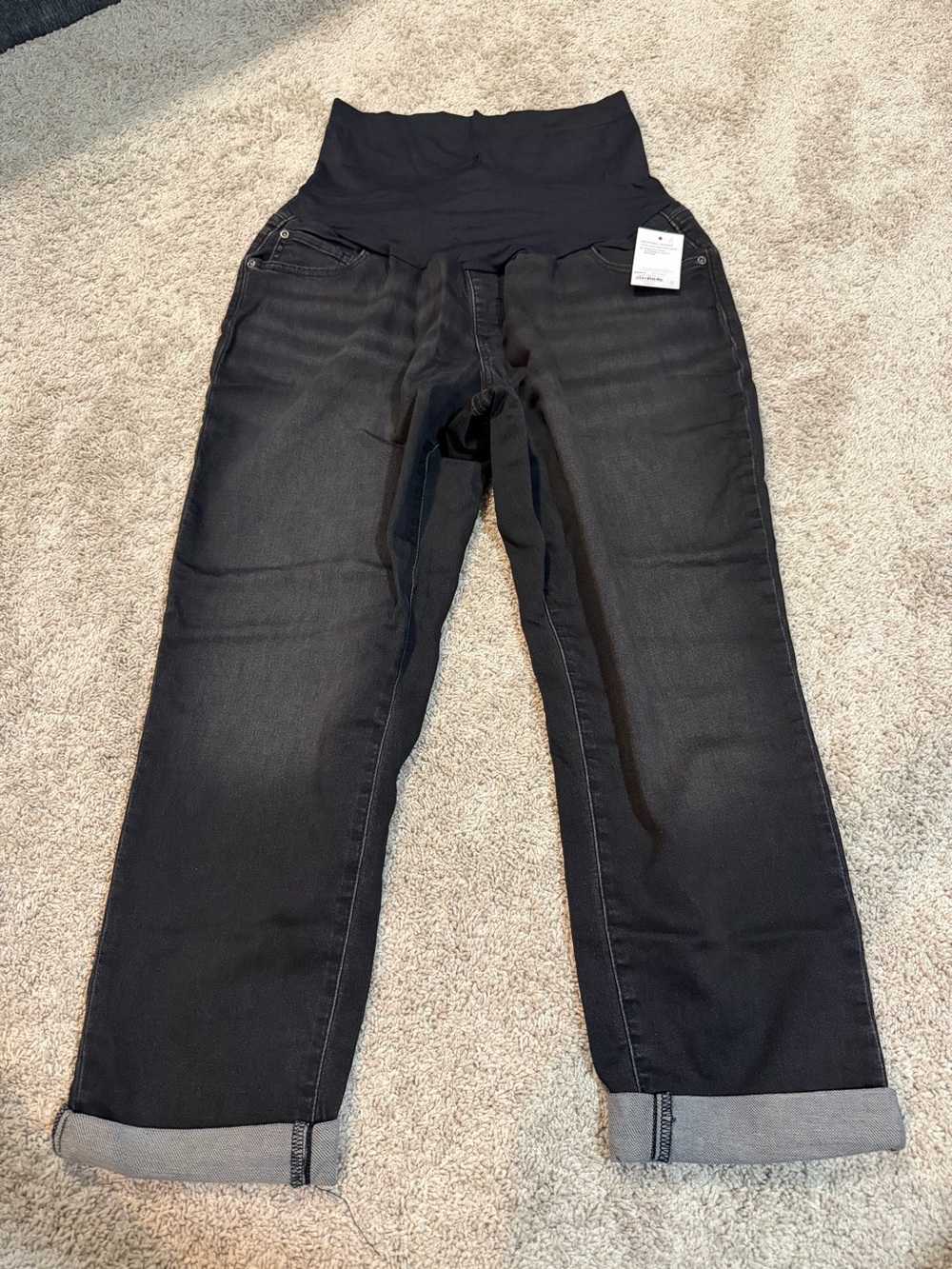 NWT Size 18 Maternity Black Jeans Girlfriend Crop with Full-Coverage Belly Panel